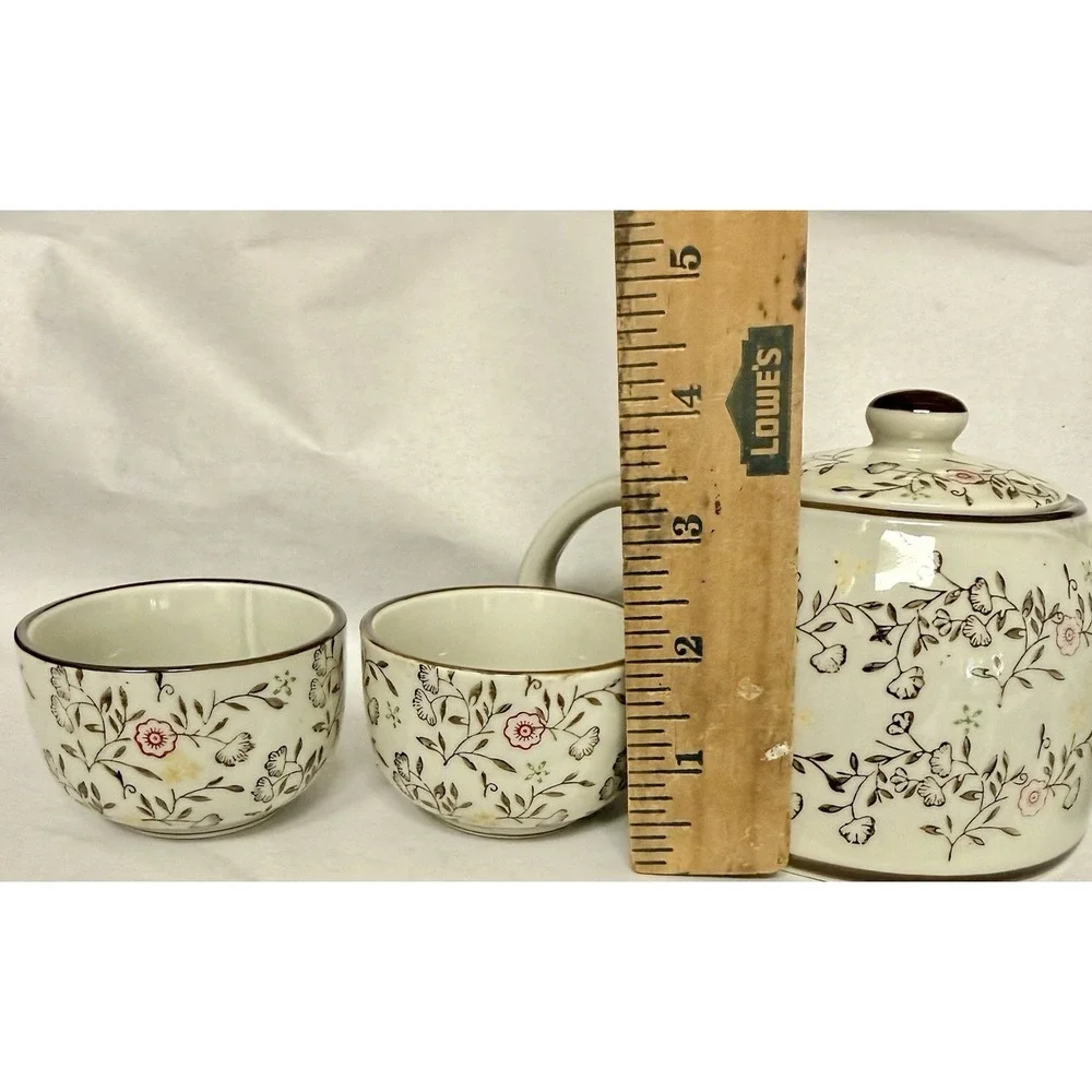 Pier 1 Import Tomoko Tea Set Teapot and 4 Cups Floral hand painted